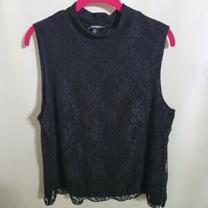 Express Black Lace Mock Neck Tank, Size XL